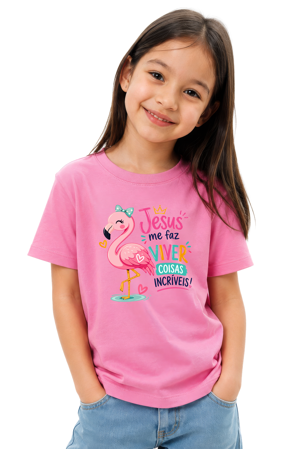 Camiseta Infantil Jesus me Faz Viver — Rosa — foto 1 de 1