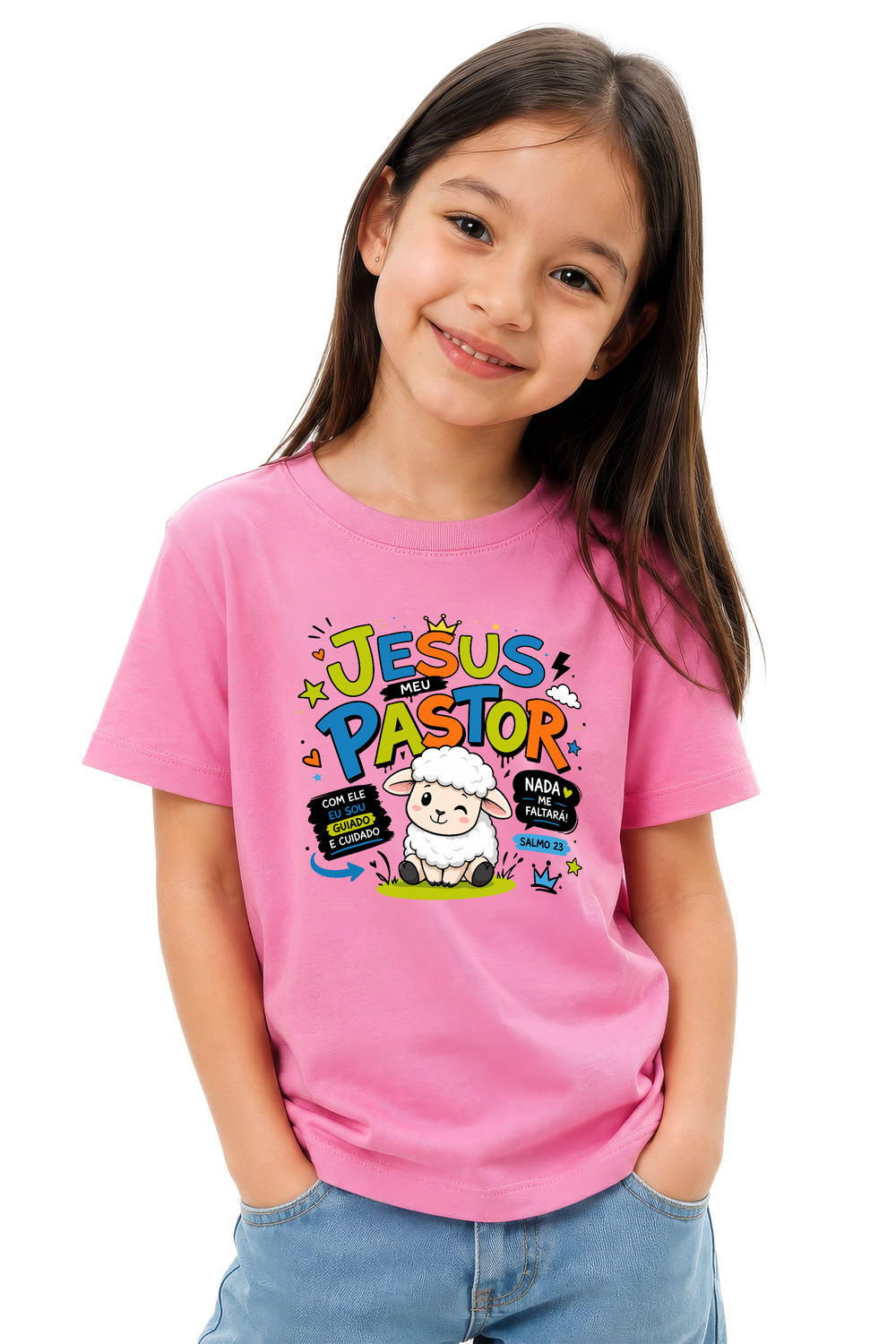 Camiseta Infantil Jesus Meu Pastor — Rosa — foto 1 de 1