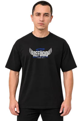 Camiseta Oversized Deus é Nosso Refúgio — Preta — miniatura 3