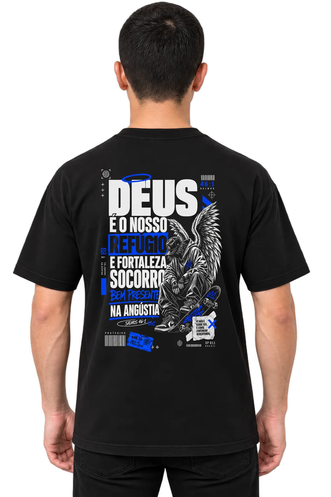 Camiseta Oversized Deus é Nosso Refúgio — Preta — foto 1 de 3
